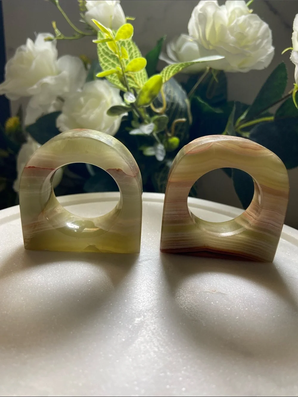 Onyx Stone Marvel Napkin Rings Holders Set of 2
